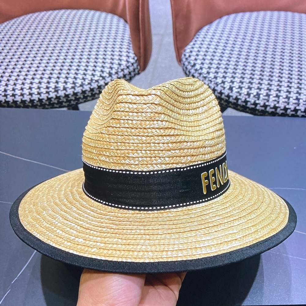 Fendi FF Logo Woven Straw Sun Hat - Picture 7 of 9